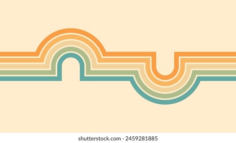 Fondo Abstractas del diseño arcoiris groovy Wavy Lines en estilo Hippie Retro de los años 70. Patrón de Vector listo para usar para tela, textil, envoltura y otros.