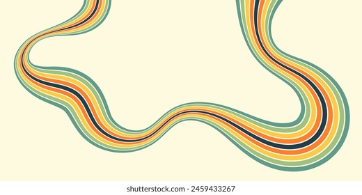 Abstract background of rainbow groovy Wavy Line design in 1970s Hippie Retro style. Vector pattern ready to use for cloth, textile, wrap and other.