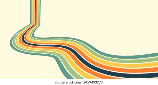 Abstract background of rainbow groovy Wavy Line design in 1970s Hippie Retro style. Vector pattern ready to use for cloth, textile, wrap and other.