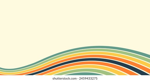 Abstract background of rainbow groovy Wavy Line design in 1970s Hippie Retro style. Vector pattern ready to use for cloth, textile, wrap and other.