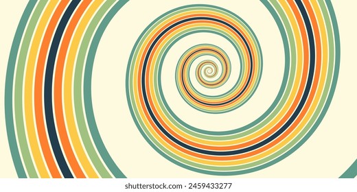 Abstract background of rainbow groovy Wavy Line design in 1970s Hippie Retro style. Vector pattern ready to use for cloth, textile, wrap and other.