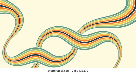 Abstract background of rainbow groovy Wavy Line design in 1970s Hippie Retro style. Vector pattern ready to use for cloth, textile, wrap and other.