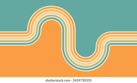 Abstract background of rainbow groovy Wavy Lines design in 1970s Hippie Retro style. Vector pattern ready to use for cloth, textile, wrap and other.