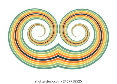 Abstract background of rainbow groovy Wavy Line design in 1970s Hippie Retro style. Vector pattern ready to use for cloth, textile, wrap and other.