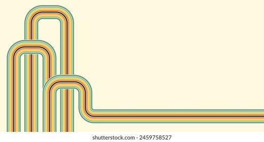 Abstract background of rainbow groovy Wavy Line design in 1970s Hippie Retro style. Vector pattern ready to use for cloth, textile, wrap and other.