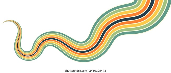Abstract background of rainbow groovy Wavy Line design in 1970s Hippie Retro style. Vector pattern ready to use for cloth, textile, wrap and other.