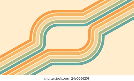 Abstract background of rainbow groovy Wavy Lines design in 1970s Hippie Retro style. Vector pattern ready to use for cloth, textile, wrap and other.