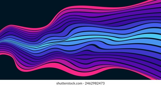 Abstract background of rainbow groovy Wavy Line design in 1970s Hippie Retro style. Vector pattern ready to use for cloth, textile, wrap and other.