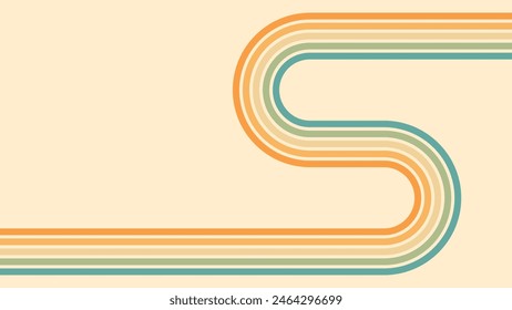 Abstract background of rainbow groovy Wavy Lines design in 1970s Hippie Retro style. Vector pattern ready to use for cloth, textile, wrap and other.