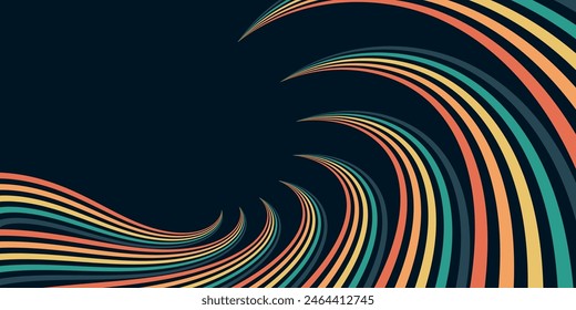 Abstract background of rainbow groovy Wavy Line design in 1970s Hippie Retro style. Vector pattern ready to use for cloth, textile, wrap and other.