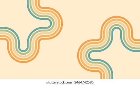 Abstract background of rainbow groovy Wavy Lines design in 1970s Hippie Retro style. Vector pattern ready to use for cloth, textile, wrap and other.