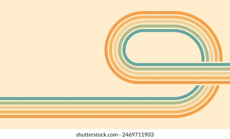 Abstract background of rainbow groovy Wavy Lines design in 1970s Hippie Retro style. Vector pattern ready to use for cloth, textile, wrap and other.