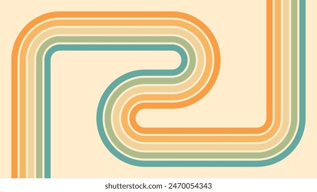 Fondo Abstractas del diseño arcoiris groovy Wavy Lines en estilo Hippie Retro de los años 70. Patrón de Vector listo para usar para tela, textil, envoltura y otros.