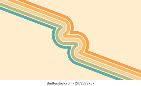 Abstract background of rainbow groovy Wavy Lines design in 1970s Hippie Retro style. Vector pattern ready to use for cloth, textile, wrap and other.