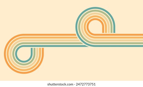 Abstract background of rainbow groovy Wavy Lines design in 1970s Hippie Retro style. Vector pattern ready to use for cloth, textile, wrap and other.