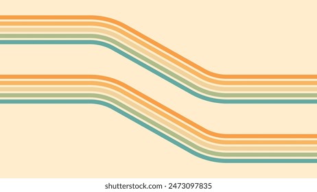 Abstract background of rainbow groovy Wavy Lines design in 1970s Hippie Retro style. Vector pattern ready to use for cloth, textile, wrap and other.