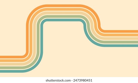 Abstract background of rainbow groovy Wavy Lines design in 1970s Hippie Retro style. Vector pattern ready to use for cloth, textile, wrap and other.