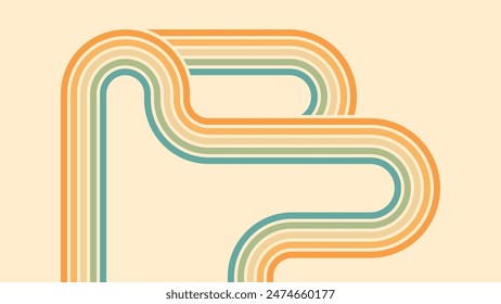 Abstrakter Hintergrund des Regenbogen-groovigen Wavy-Lines-Designs im Hippie-Retro-Stil der 1970er Jahre. Vektorgrafik Muster bereit für Stoff, Textil, Wrap und andere.