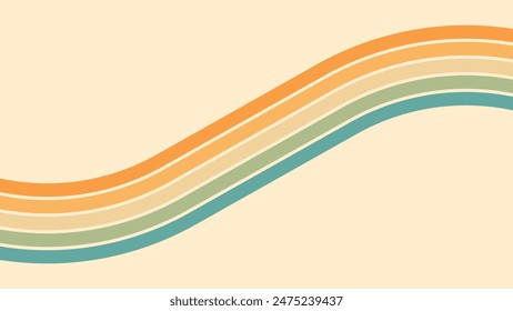 Abstract background of rainbow groovy Wavy Lines design in 1970s Hippie Retro style. Vector pattern ready to use for cloth, textile, wrap and other.
