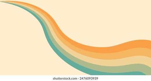Abstract background of rainbow groovy Wavy Lines design in 1970s Retro Hippie style.