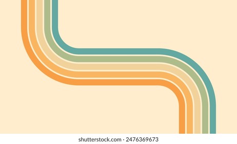 Abstract background of rainbow groovy Wavy Lines design in 1970s Hippie Retro style. Vector pattern ready to use for cloth, textile, wrap and other.