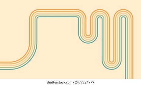 Abstract background of rainbow groovy Wavy Lines design in 1970s Hippie Retro style. Vector pattern ready to use for cloth, textile, wrap and other.