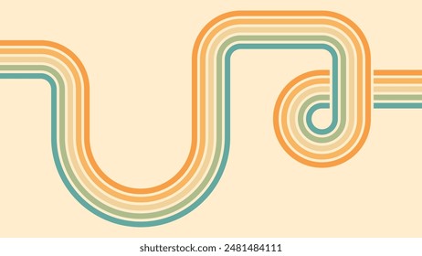 Abstract background of rainbow groovy Wavy Lines design in 1970s Hippie Retro style. Vector pattern ready to use for cloth, textile, wrap and other.