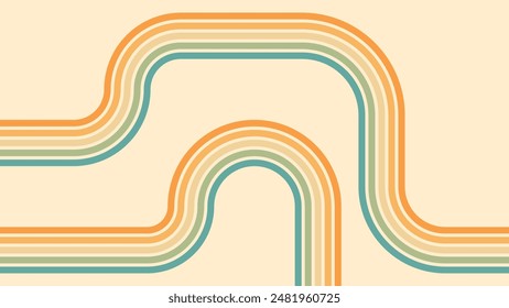 Abstrakter Hintergrund des Regenbogen-groovigen Wavy-Lines-Designs im Hippie-Retro-Stil der 1970er Jahre. Vektorgrafik Muster bereit für Stoff, Textil, Wrap und andere.