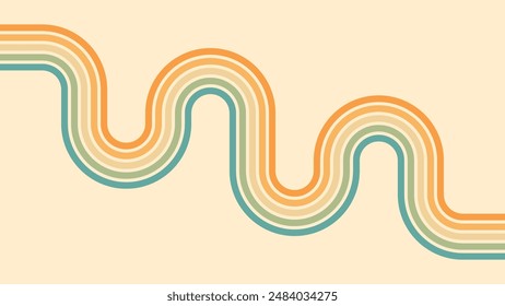 Abstract background of rainbow groovy Wavy Lines design in 1970s Hippie Retro style. Vector pattern ready to use for cloth, textile, wrap and other.