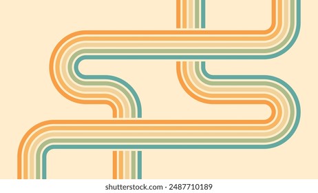 Abstract background of rainbow groovy Wavy Lines design in 1970s Hippie Retro style. Vector pattern ready to use for cloth, textile, wrap and other.