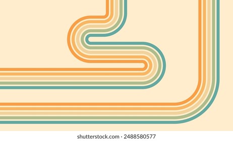 Abstract background of rainbow groovy Wavy Lines design in 1970s Hippie Retro style. Vector pattern ready to use for cloth, textile, wrap and other.