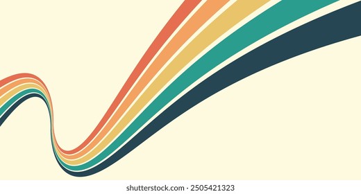 Abstract background of rainbow groovy Wavy Line design in 1970s Hippie Retro style. Vector pattern ready to use for cloth, textile, wrap and other.