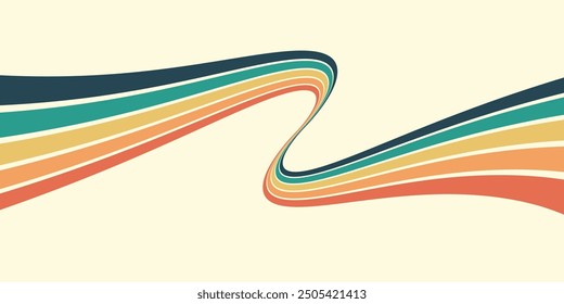 Abstract background of rainbow groovy Wavy Line design in 1970s Hippie Retro style. Vector pattern ready to use for cloth, textile, wrap and other.