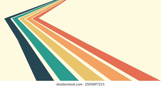 Abstract background of rainbow groovy Wavy Line design in 1970s Hippie Retro style. Vector pattern ready to use for cloth, textile, wrap and other.