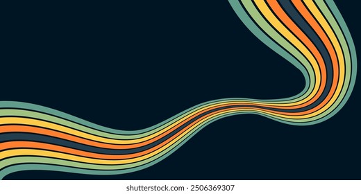 Abstract background of rainbow groovy Wavy Line design in 1970s Hippie Retro style. Vector pattern ready to use for cloth, textile, wrap and other.