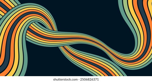 Abstract background of rainbow groovy Wavy Line design in 1970s Hippie Retro style. Vector pattern ready to use for cloth, textile, wrap and other.