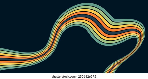 Abstract background of rainbow groovy Wavy Line design in 1970s Hippie Retro style. Vector pattern ready to use for cloth, textile, wrap and other.