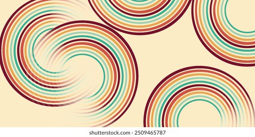 Abstract background of rainbow groovy Wavy Lines design in 1970s Hippie Retro style. Vector pattern ready to use for cloth, textile, wrap and other.