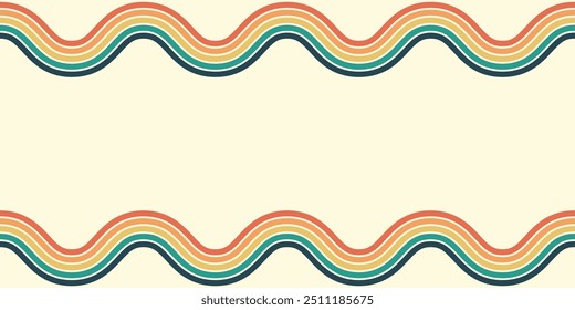 Abstrakter Hintergrund von Regenbogen groovy Wavy Line Design in 1970er Hippie Retro Stil. Vektormuster, gebrauchsfertig für Gewebe, Textilien, Wrap und andere.