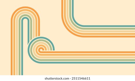 Abstract background of rainbow groovy Wavy Lines design in 1970s Hippie Retro style. Vector pattern ready to use for cloth, textile, wrap and other.