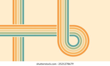 Abstract background of rainbow groovy Wavy Lines design in 1970s Hippie Retro style. Vector pattern ready to use for cloth, textile, wrap and other.