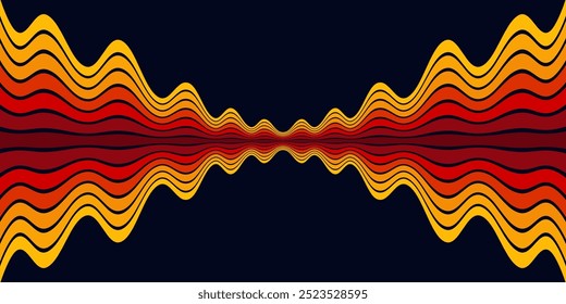 Fondo Abstractas de diseño de línea ondulada groovy arco iris en estilo Hippie Retro de la década de 1970. Patrón de Vector listo para usar para tela, textil, abrigo y otros.