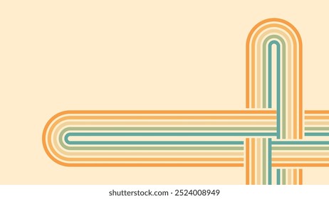 Abstract background of rainbow groovy Wavy Lines design in 1970s Hippie Retro style. Vector pattern ready to use for cloth, textile, wrap and other.