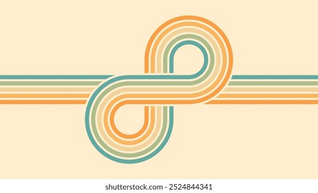 Abstract background of rainbow groovy Wavy Lines design in 1970s Hippie Retro style. Vector pattern ready to use for cloth, textile, wrap and other.