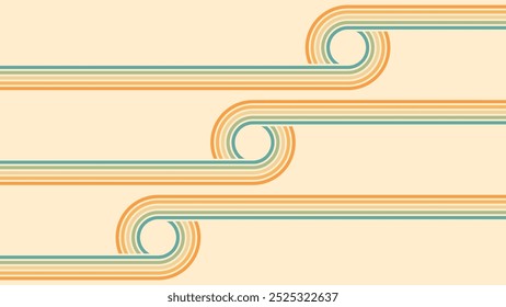 Abstract background of rainbow groovy Wavy Lines design in 1970s Hippie Retro style. Vector pattern ready to use for cloth, textile, wrap and other.