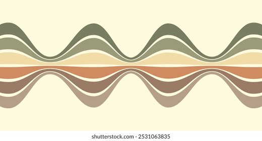 Abstract background of rainbow groovy Wavy Line design in 1970s Hippie Retro style. Vector pattern ready to use for cloth, textile, wrap and other.