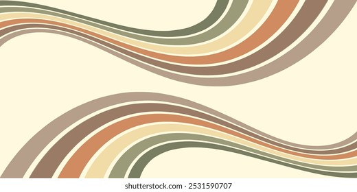Fondo Abstractas de diseño de línea ondulada groovy arco iris en estilo Hippie Retro de la década de 1970. Patrón de Vector listo para usar para tela, textil, abrigo y otros.