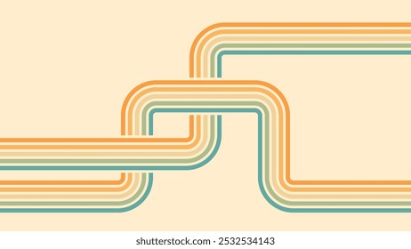 Abstract background of rainbow groovy Wavy Lines design in 1970s Hippie Retro style. Vector pattern ready to use for cloth, textile, wrap and other.