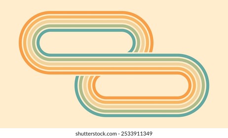 Abstract background of rainbow groovy Wavy Lines design in 1970s Hippie Retro style. Vector pattern ready to use for cloth, textile, wrap and other.