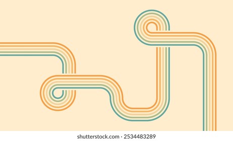 Abstract background of rainbow groovy Wavy Lines design in 1970s Hippie Retro style. Vector pattern ready to use for cloth, textile, wrap and other.